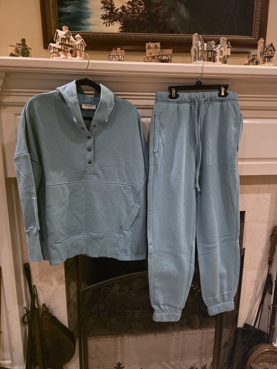 Zenana Outfitters Pants - Zenana Outfitters Light Blue Hooded Pullover & Jogger Set